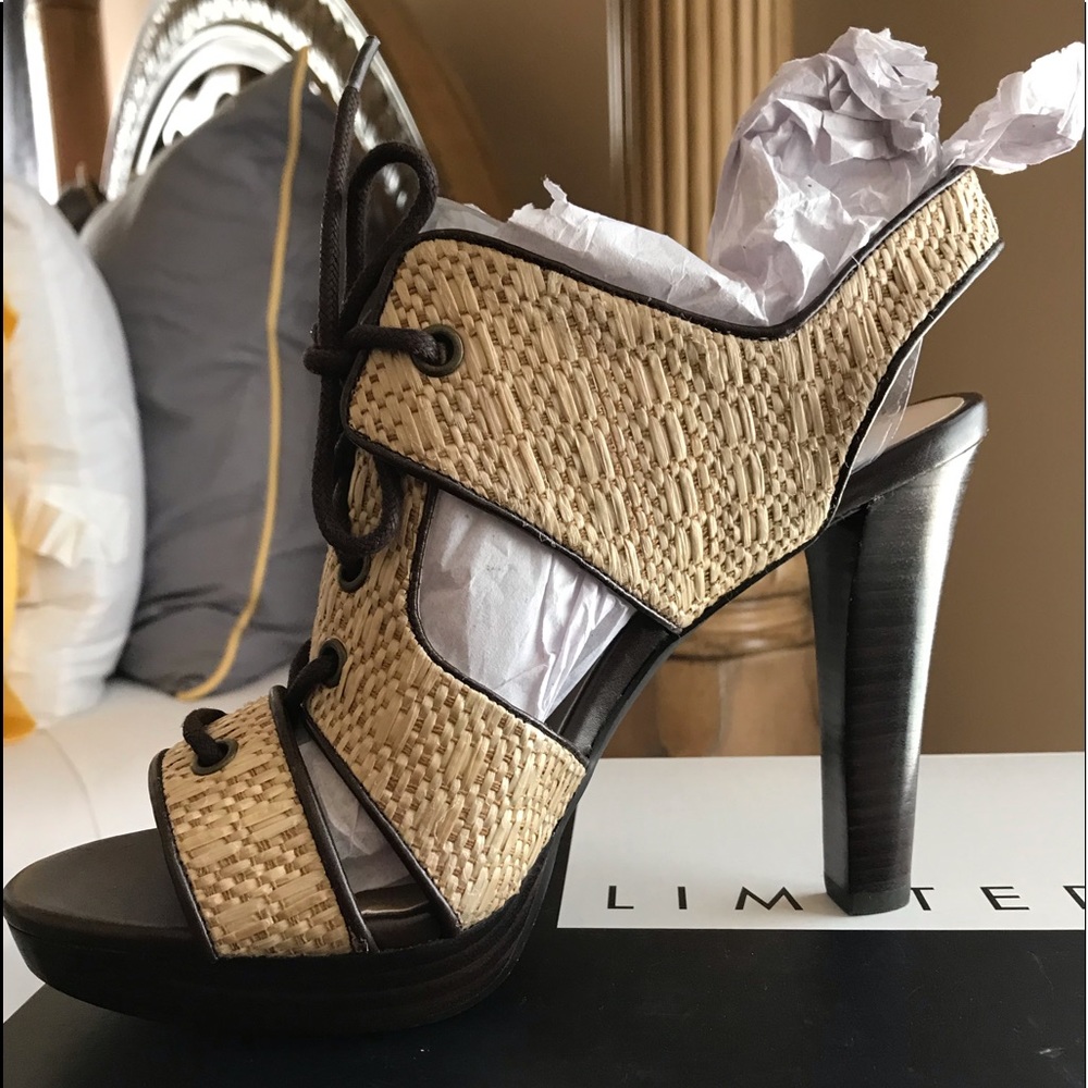 Tan and Brown basket weave shoes from The Limited
